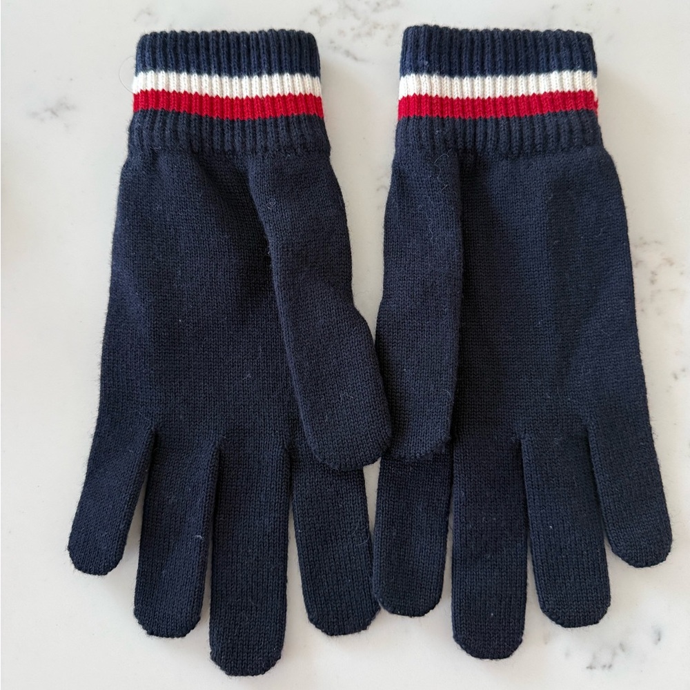 AUTH Moncler Logo Patch Striped Wool Gloves, Size L, Made In Italy - Picture 2 of 8